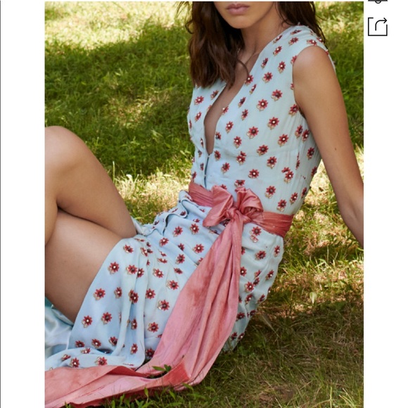 Markarian Dresses & Skirts - Floral-embellished Silk-faille Midi Dress In Blue